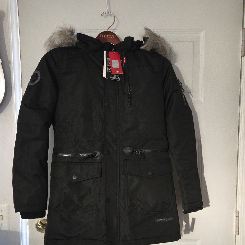 Canada Weather Gear Black Winter Parka with Fur Trim
